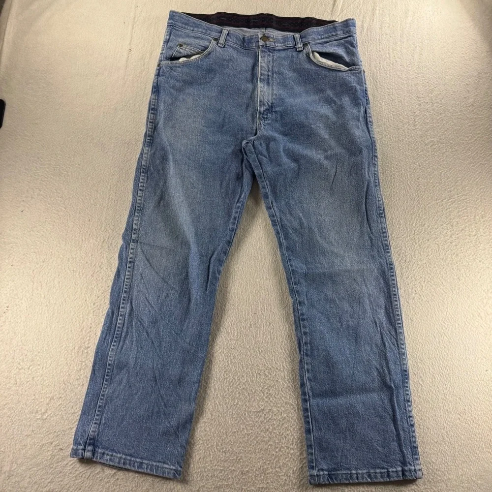 Wrangler Jeans Rugged Wear Mens 36x29 Blue Good Straight Leg 855WAQL Stretch
